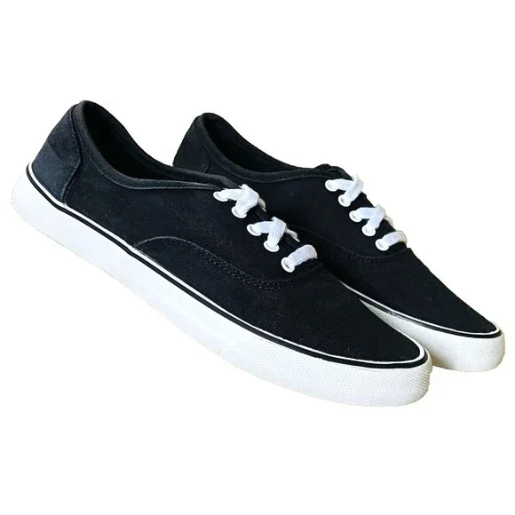 A New Day Target Sneakers Chunky Canvas Textile Black Lace Women 7 Chucks Preppy - Picture 3 of 14